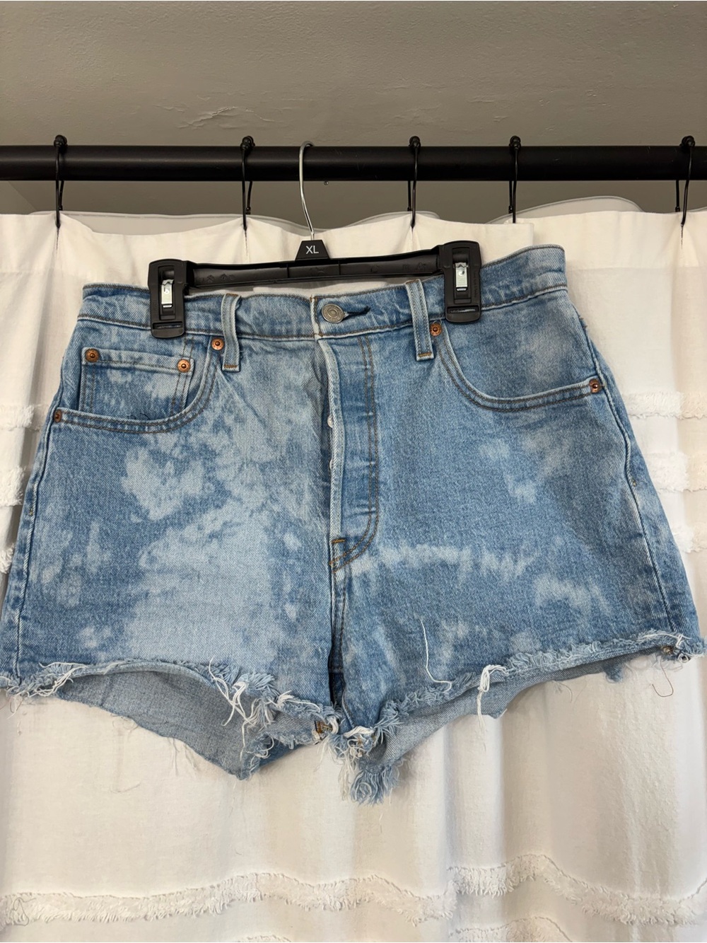 Levi’s 501 High-Rise Distressed Bleach-Wash Denim Shorts - Light Blue